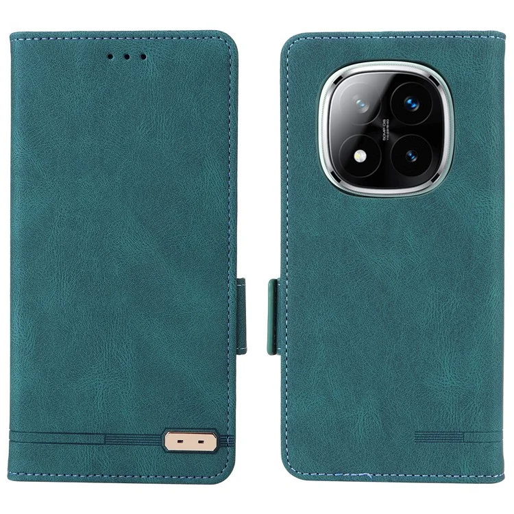Funda de cuero tipo billetera con tapa y decoración metálica para Xiaomi Redmi Note 14 Pro 4G - Azul