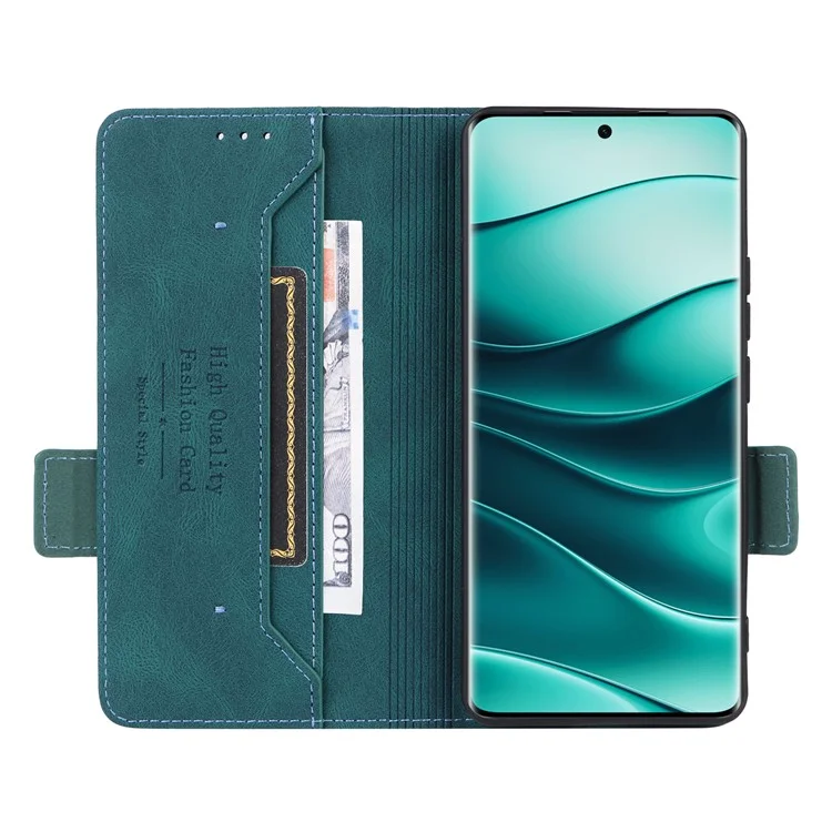 Funda de cuero tipo billetera con tapa y decoración metálica para Xiaomi Redmi Note 14 Pro 4G - Azul