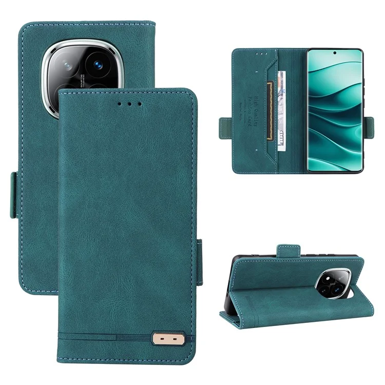 Funda de cuero tipo billetera con tapa y decoración metálica para Xiaomi Redmi Note 14 Pro 4G - Azul