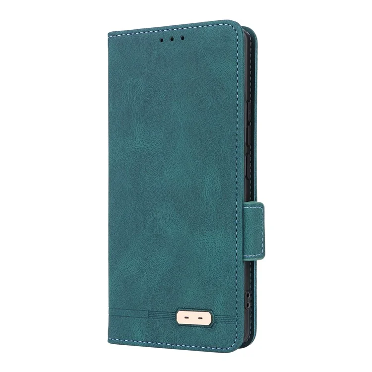 Funda de cuero tipo billetera con tapa y decoración metálica para Xiaomi Redmi Note 14 Pro 4G - Azul