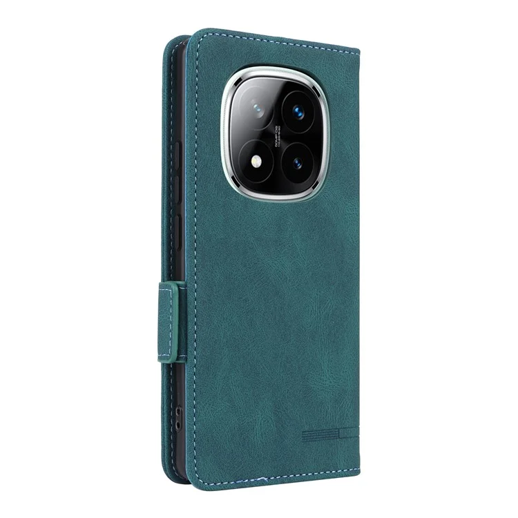 Funda de cuero tipo billetera con tapa y decoración metálica para Xiaomi Redmi Note 14 Pro 4G - Azul
