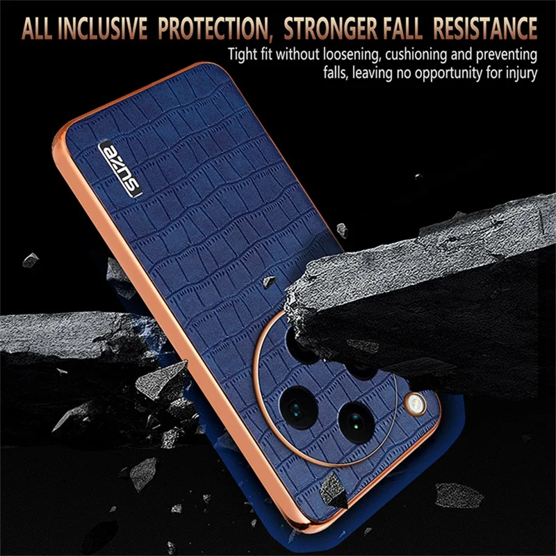 AZNS For Oppo Find X8 Pro 5G Case Electroplating Crocodile Texture PU+TPU Phone Cover - Blue