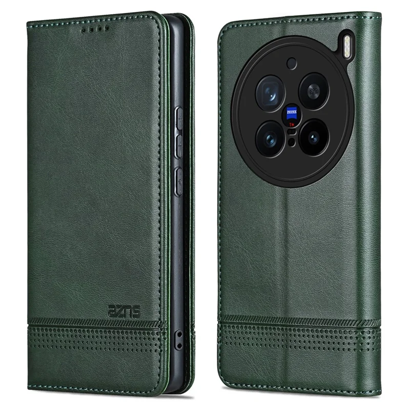 Capa para vivo X200 Pro 5G da AZNS, com textura de couro de vaca e couro sintético, modelo carteira - Verde