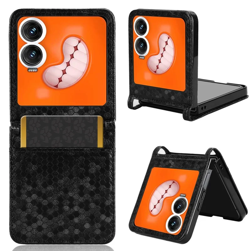 For Infinix Zero Flip 5G Case Dot Pattern Imprint PU Leather Coated PC Phone Cover with Card Holder - Black