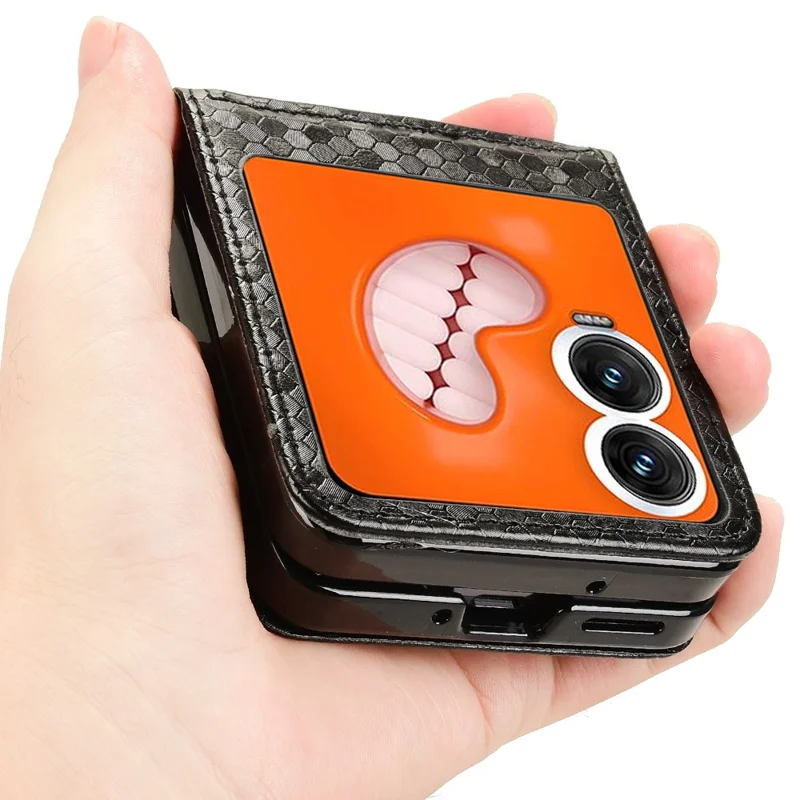 For Infinix Zero Flip 5G Case Dot Pattern Imprint PU Leather Coated PC Phone Cover with Card Holder - Black