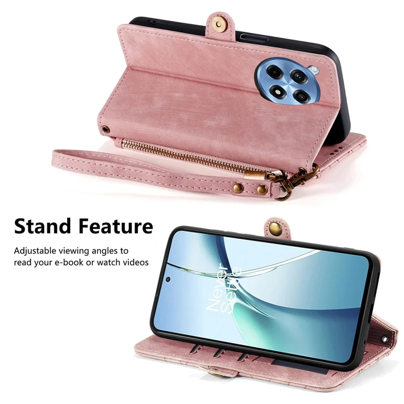 Étui portefeuille en cuir PU avec support pour OnePlus Ace 3 Pro 5G, motif géométrique imprimé - Rose