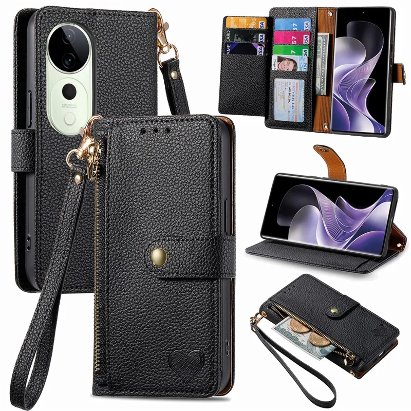 Funda para vivo T3 Ultra 5G con bolsillo con cremallera y bloqueo RFID, de piel - Negro