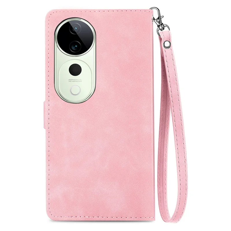 For vivo T3 Ultra 5G Zipper Wallet Case with Strap Flower Imprint PU Leather Phone Cover - Pink