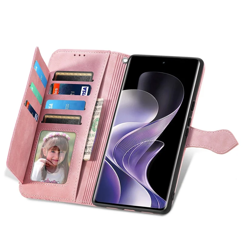 For vivo T3 Ultra 5G Zipper Wallet Case with Strap Flower Imprint PU Leather Phone Cover - Pink