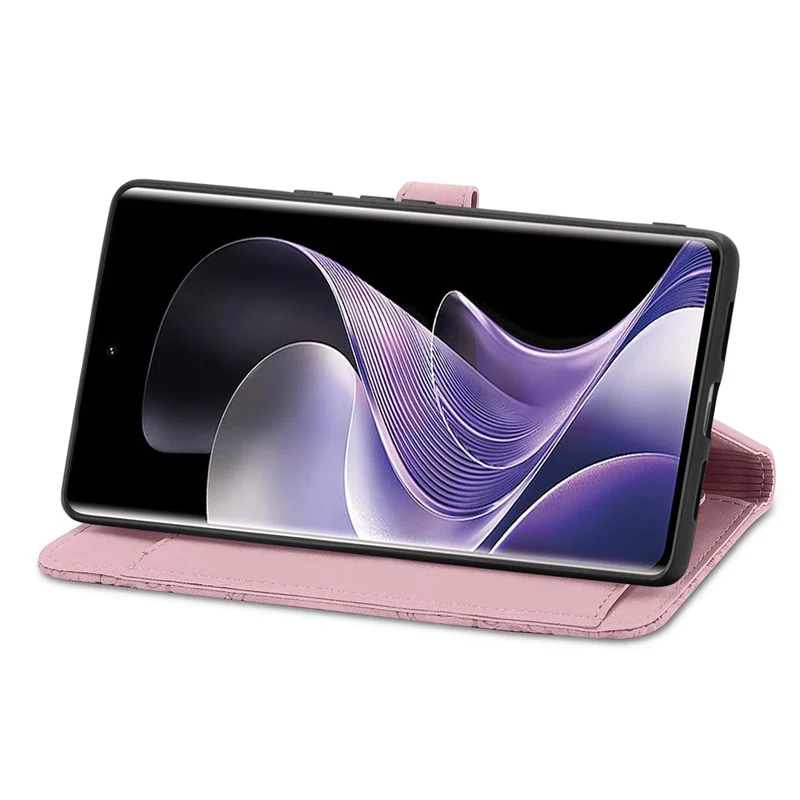 For vivo T3 Ultra 5G Zipper Wallet Case with Strap Flower Imprint PU Leather Phone Cover - Pink