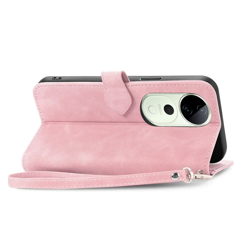 For vivo T3 Ultra 5G Zipper Wallet Case with Strap Flower Imprint PU Leather Phone Cover - Pink
