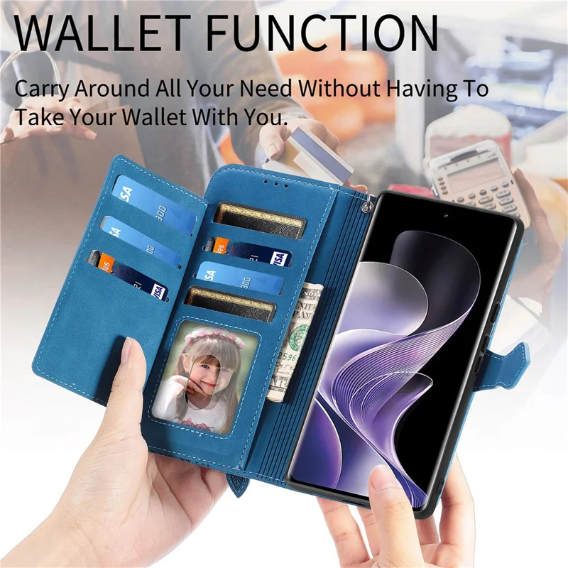 For vivo T3 Ultra 5G Zipper Wallet Case with Strap Flower Imprint PU Leather Phone Cover - Pink