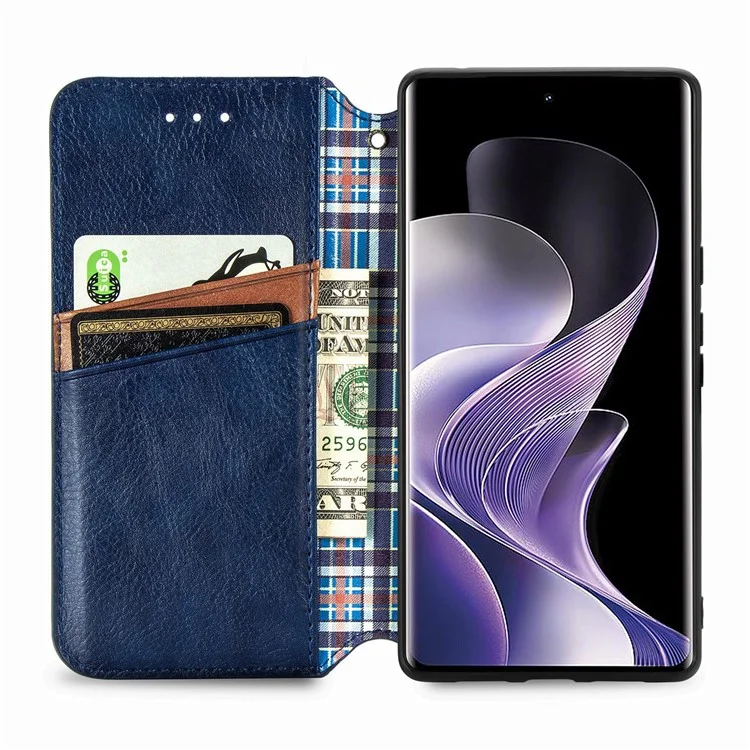 Funda para vivo T3 Ultra 5G Cubierta de cartera de piel de imitación con estampado de rombos - Azul