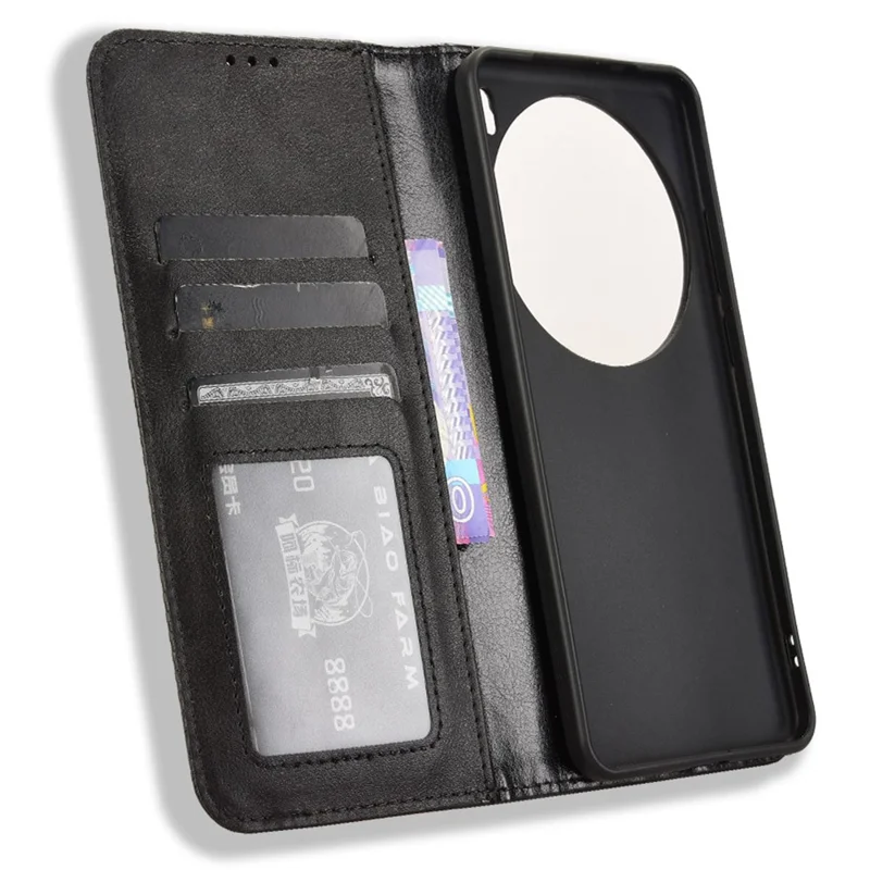 For vivo X200 Pro 5G Leather Case Wallet Stand Retro Texture Phone Cover - Black