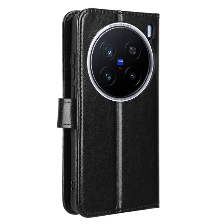 Capa para vivo X200 Pro 5G, textura de cavalo louco, cobertura de carteira de couro PU - Preto