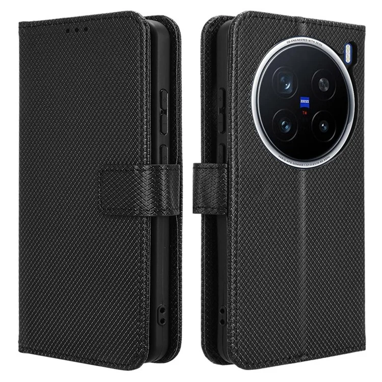 Capa para vivo X200 Pro 5G de couro PU com textura de diamante - Preta