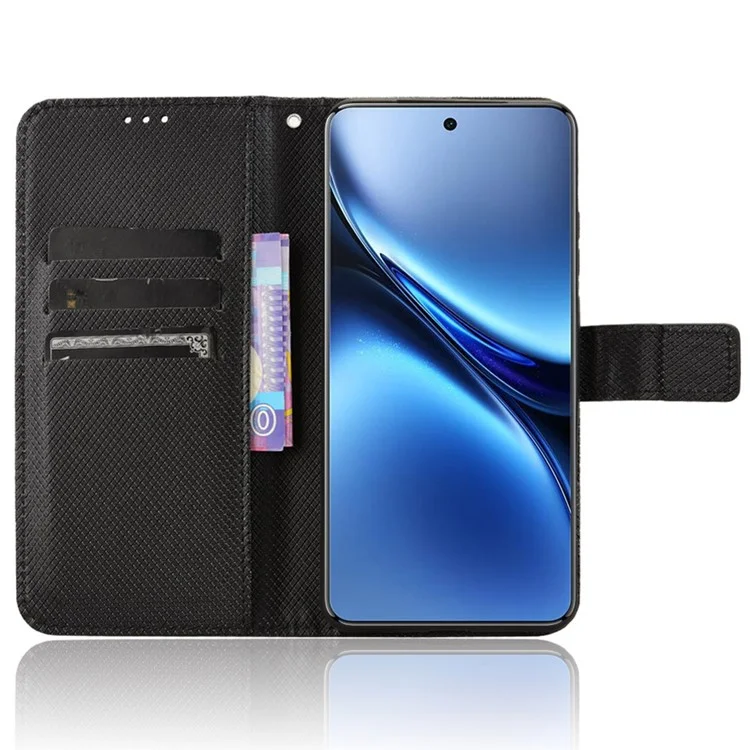 Capa para vivo X200 Pro 5G de couro PU com textura de diamante - Preta