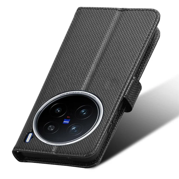 Capa para vivo X200 Pro 5G de couro PU com textura de diamante - Preta