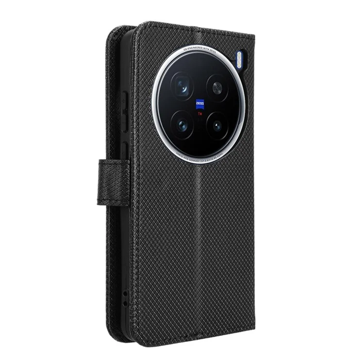 Capa para vivo X200 Pro 5G de couro PU com textura de diamante - Preta