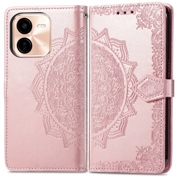 Für vivo Y37 Pro 5G Wallet Case Mandala Blume Leder Handyhülle Ständer Sicht - Roségold