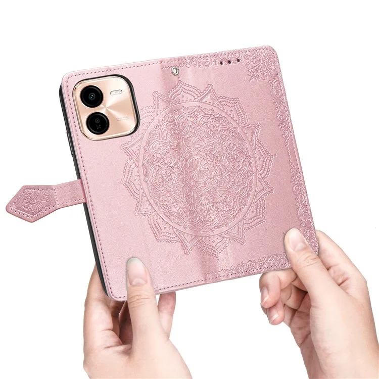 Für vivo Y37 Pro 5G Wallet Case Mandala Blume Leder Handyhülle Ständer Sicht - Roségold