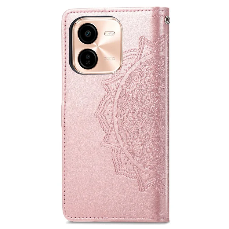 Für vivo Y37 Pro 5G Wallet Case Mandala Blume Leder Handyhülle Ständer Sicht - Roségold