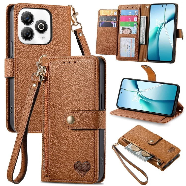 Capa para ZTE Blade A75 4G com bolso com zíper de bloqueio RFID e carteira de couro - Marrom
