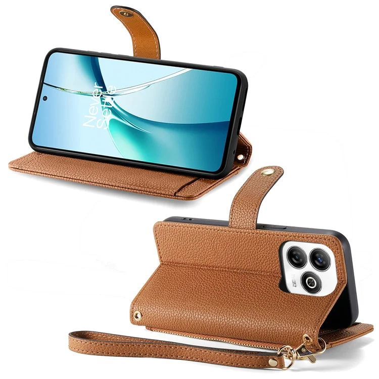 Capa para ZTE Blade A75 4G com bolso com zíper de bloqueio RFID e carteira de couro - Marrom