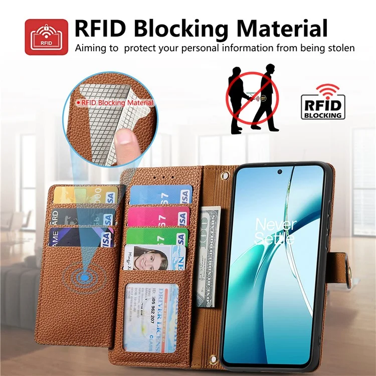 Capa para ZTE Blade A75 4G com bolso com zíper de bloqueio RFID e carteira de couro - Marrom