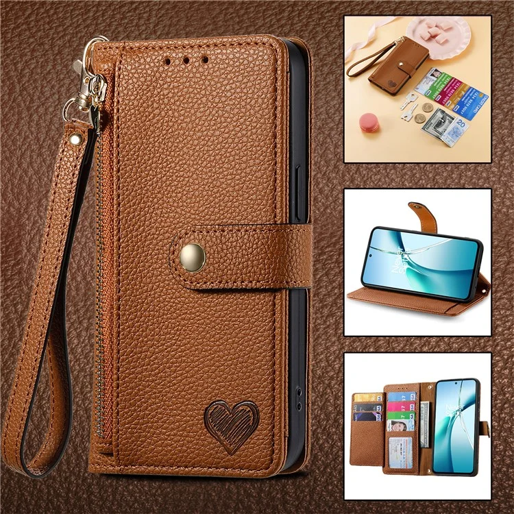 Capa para ZTE Blade A75 4G com bolso com zíper de bloqueio RFID e carteira de couro - Marrom