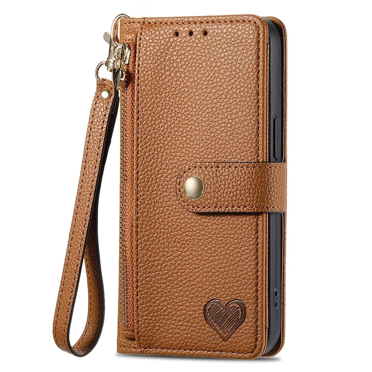 Capa para ZTE Blade A75 4G com bolso com zíper de bloqueio RFID e carteira de couro - Marrom