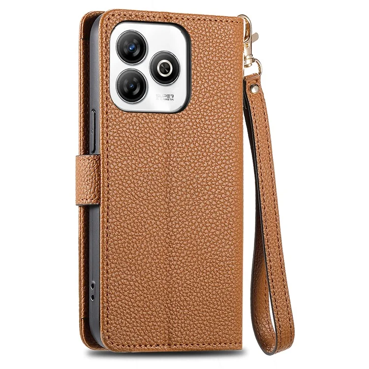 Capa para ZTE Blade A75 4G com bolso com zíper de bloqueio RFID e carteira de couro - Marrom