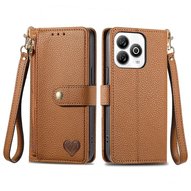 Capa para ZTE Blade A75 4G com bolso com zíper de bloqueio RFID e carteira de couro - Marrom