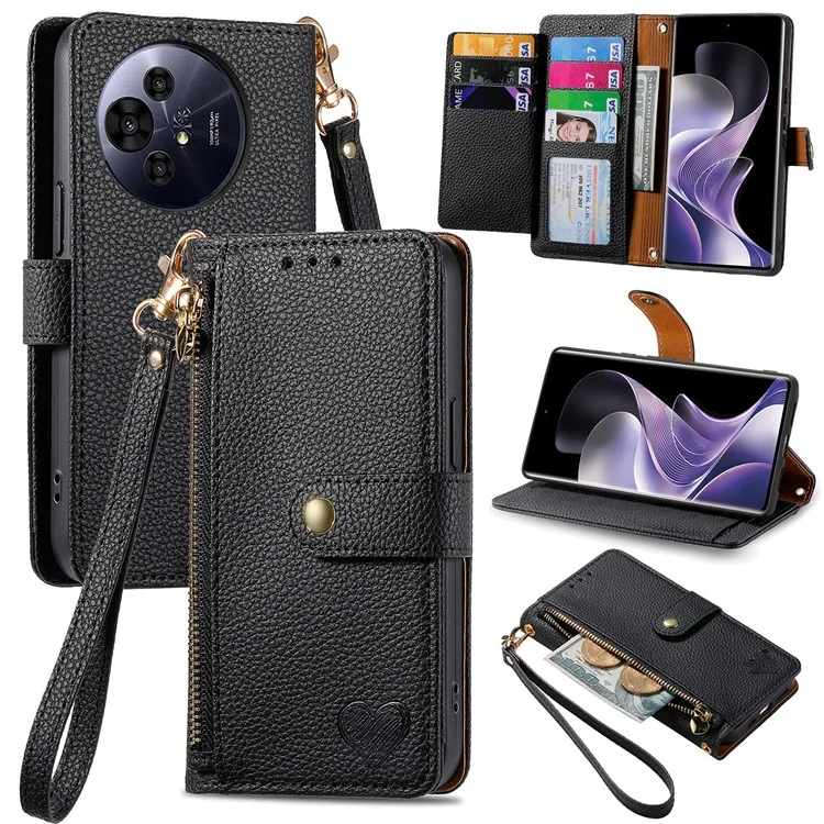 Funda de cuero con bolsillo con cremallera y bloqueo RFID para TCL 50 Pro Nxtpaper 5G - Negro