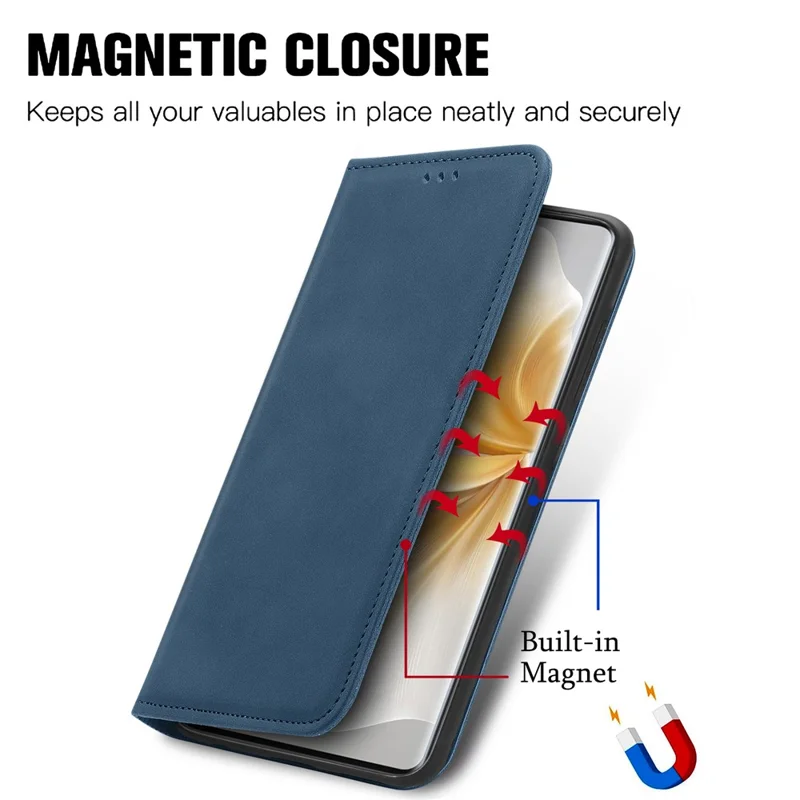 For TCL 50 Pro NxtPaper 5G Case Skin Touch Feeling Leather Card Holder Phone Cover Magnetic Absorption - Dark Blue