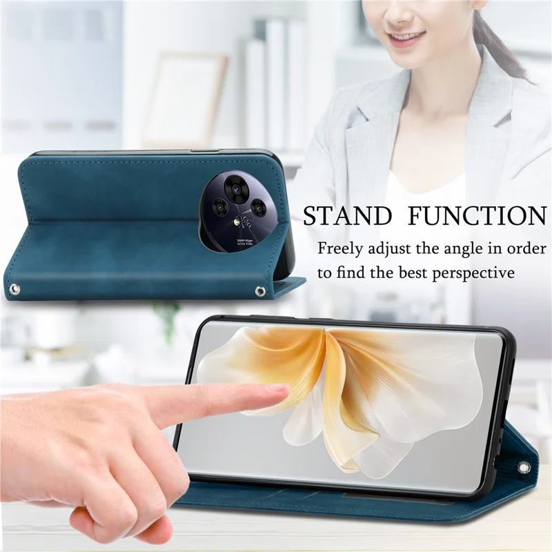 For TCL 50 Pro NxtPaper 5G Case Skin Touch Feeling Leather Card Holder Phone Cover Magnetic Absorption - Dark Blue