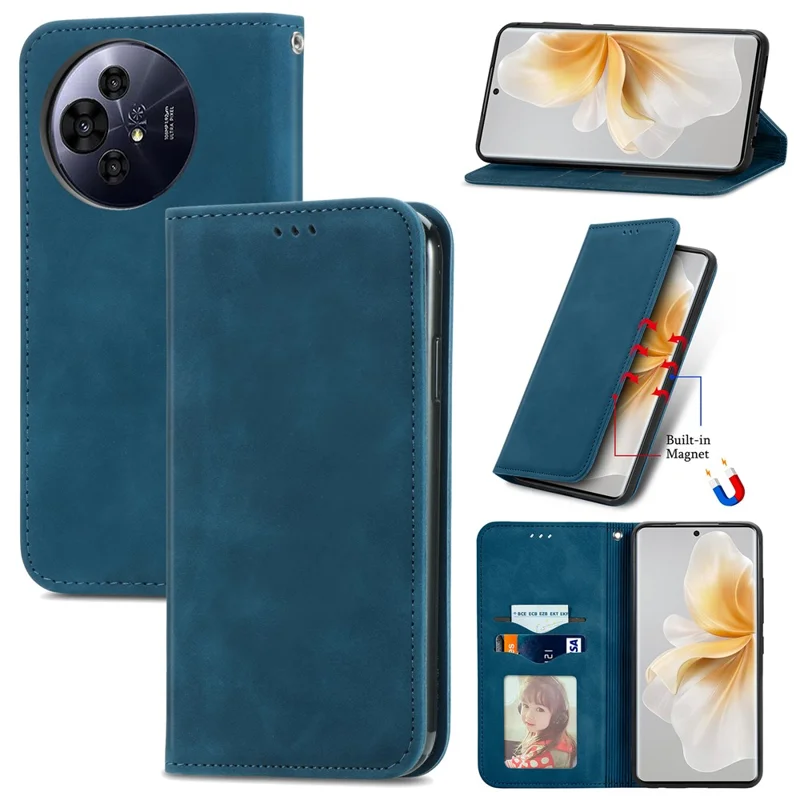 For TCL 50 Pro NxtPaper 5G Case Skin Touch Feeling Leather Card Holder Phone Cover Magnetic Absorption - Dark Blue