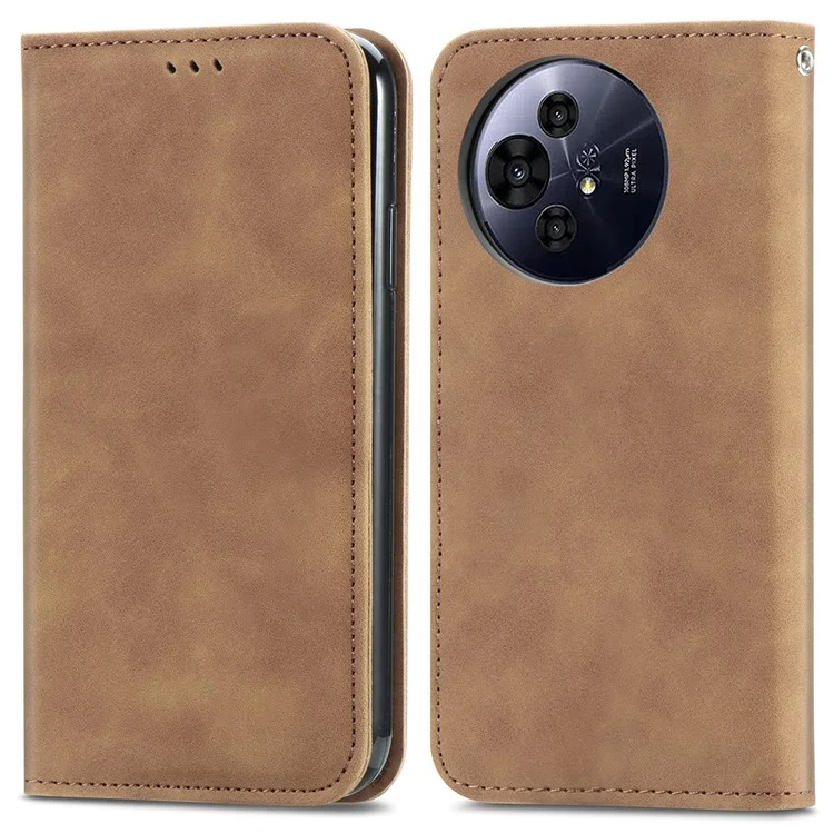 For TCL 50 Pro NxtPaper 5G Case Skin Touch Feeling Leather Card Holder Phone Cover Magnetic Absorption - Brown