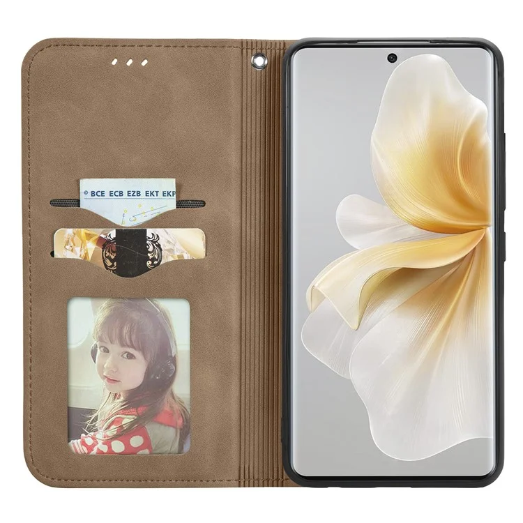 For TCL 50 Pro NxtPaper 5G Case Skin Touch Feeling Leather Card Holder Phone Cover Magnetic Absorption - Brown