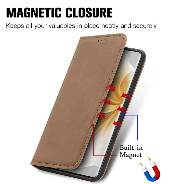 For TCL 50 Pro NxtPaper 5G Case Skin Touch Feeling Leather Card Holder Phone Cover Magnetic Absorption - Brown