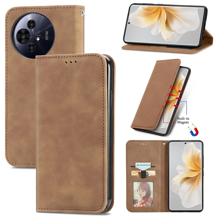 For TCL 50 Pro NxtPaper 5G Case Skin Touch Feeling Leather Card Holder Phone Cover Magnetic Absorption - Brown