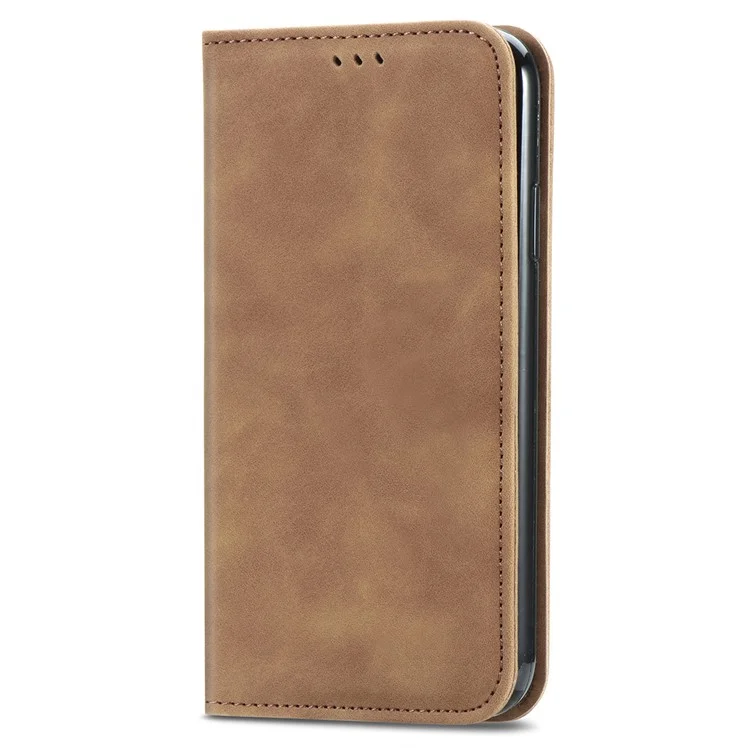 For TCL 50 Pro NxtPaper 5G Case Skin Touch Feeling Leather Card Holder Phone Cover Magnetic Absorption - Brown