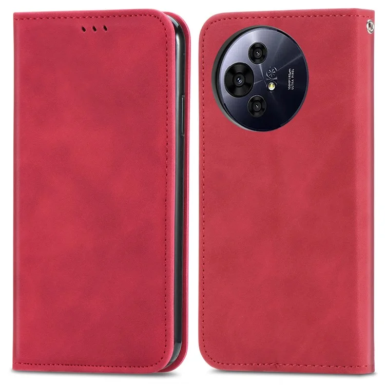 For TCL 50 Pro NxtPaper 5G Case Skin Touch Feeling Leather Card Holder Phone Cover Magnetic Absorption - Red
