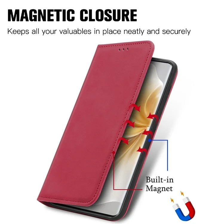 For TCL 50 Pro NxtPaper 5G Case Skin Touch Feeling Leather Card Holder Phone Cover Magnetic Absorption - Red