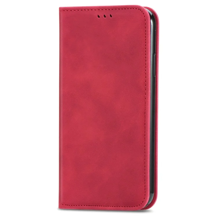 For TCL 50 Pro NxtPaper 5G Case Skin Touch Feeling Leather Card Holder Phone Cover Magnetic Absorption - Red