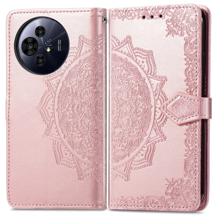 Custodia a portafoglio in pelle con fiore mandala per TCL 50 Pro Nxtpaper 5G, supporto per visualizzazione - Oro Rosa