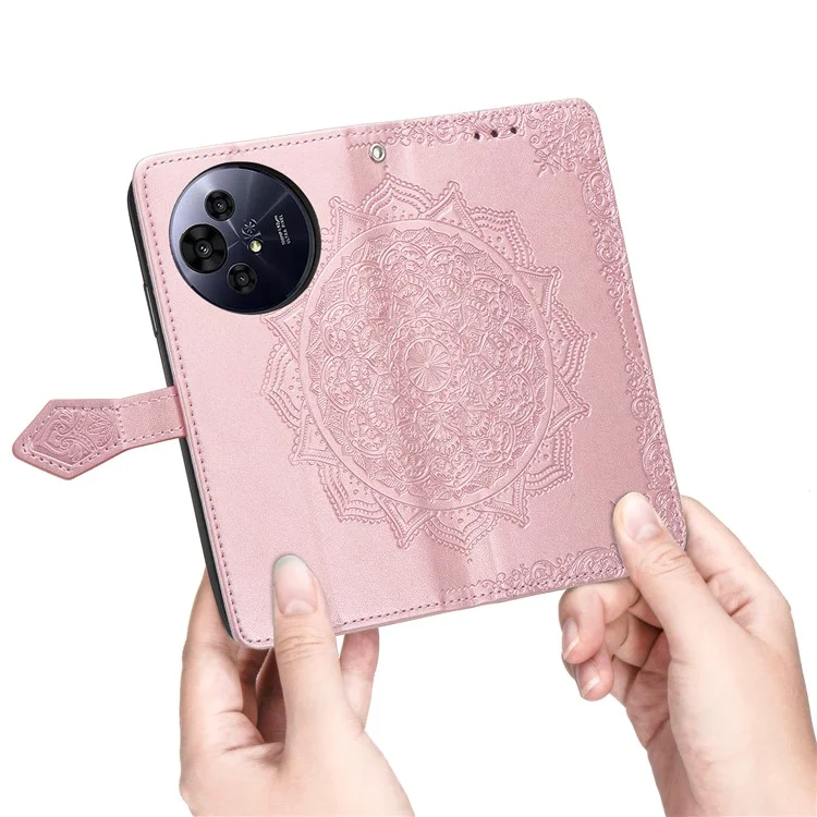 Custodia a portafoglio in pelle con fiore mandala per TCL 50 Pro Nxtpaper 5G, supporto per visualizzazione - Oro Rosa