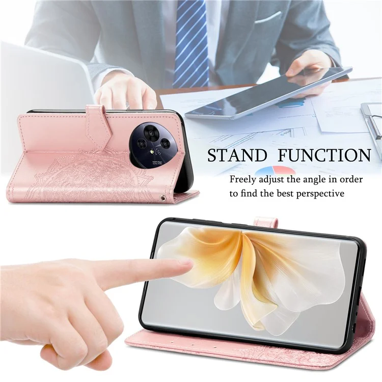 Custodia a portafoglio in pelle con fiore mandala per TCL 50 Pro Nxtpaper 5G, supporto per visualizzazione - Oro Rosa
