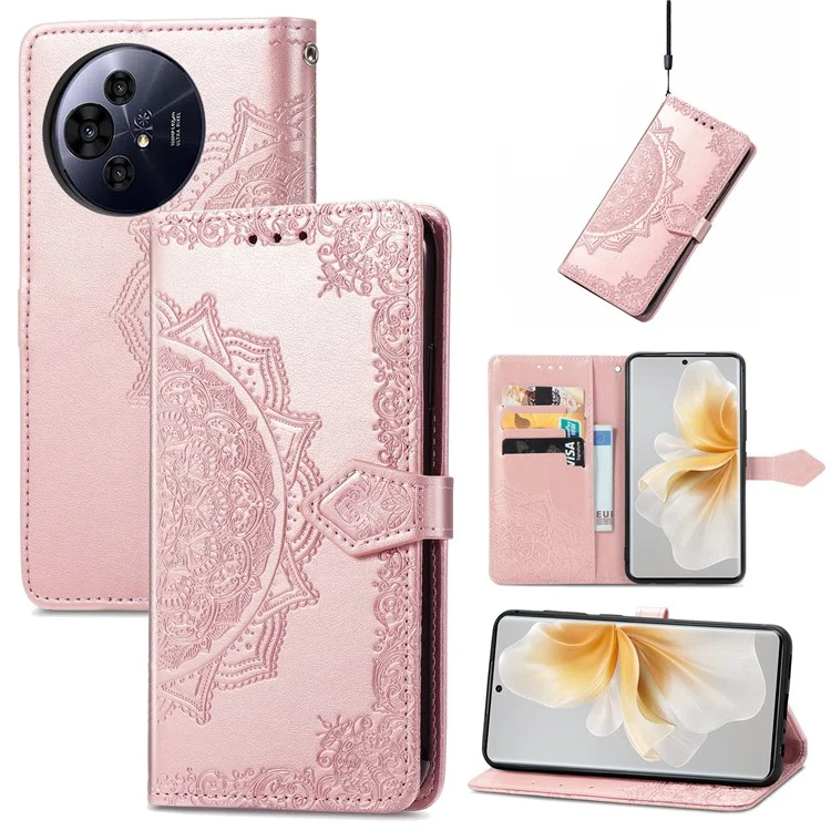 Custodia a portafoglio in pelle con fiore mandala per TCL 50 Pro Nxtpaper 5G, supporto per visualizzazione - Oro Rosa