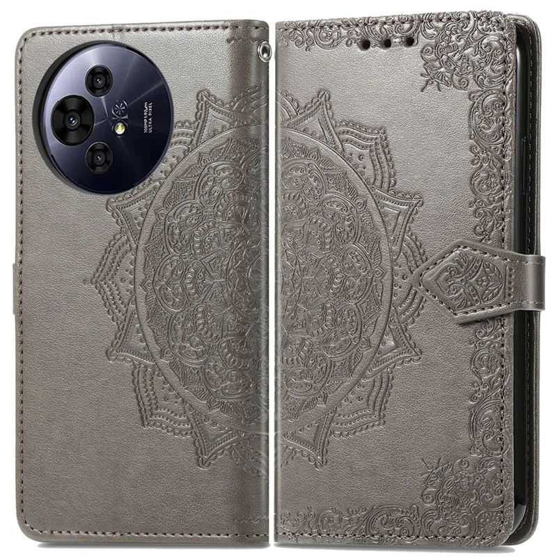 For TCL 50 Pro NxtPaper 5G Wallet Case Mandala Flower Leather Phone Cover Stand View - Grey